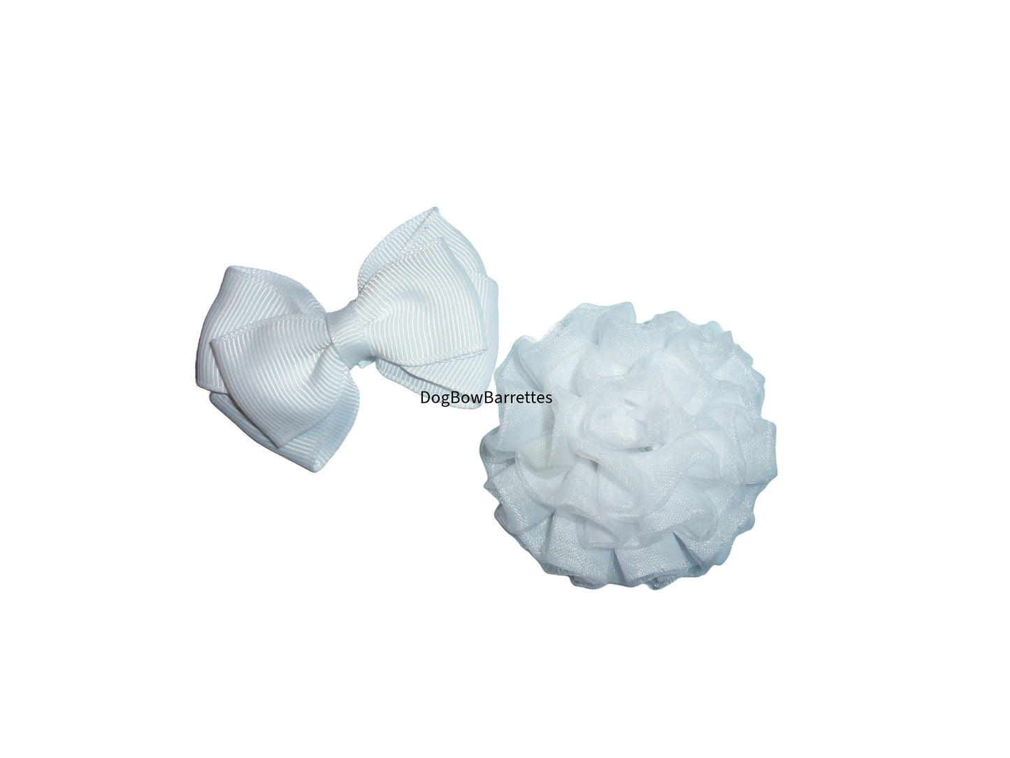 Dog Bow Barrettes white pet hair bows with ruffled flower (FB558)