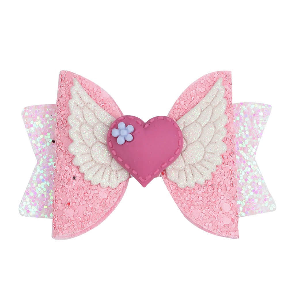 Valentine's day 3" pink glitter angel wings heart dog collar slide accessory OR hair bows barrettes or bands (fb387)