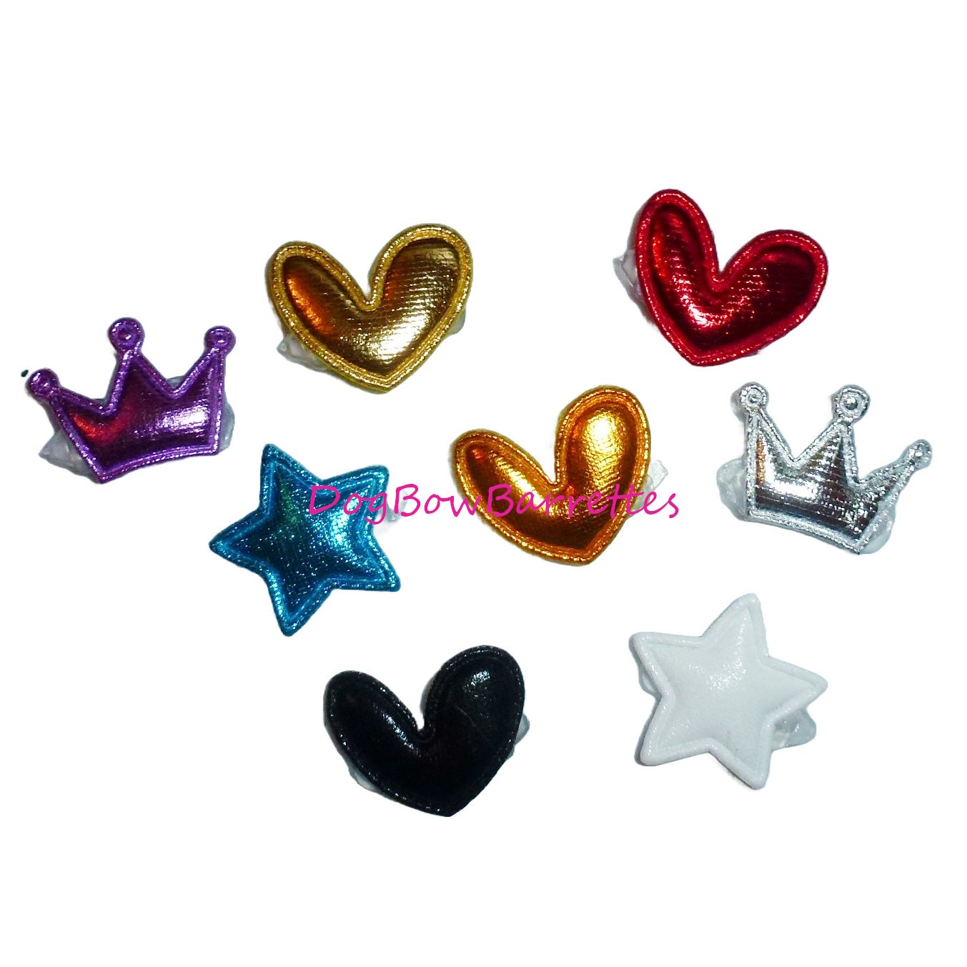 Dog hair clip tiny 8 pieces metallic heart 3/4" wide pet hair barrette bow (fb527b)