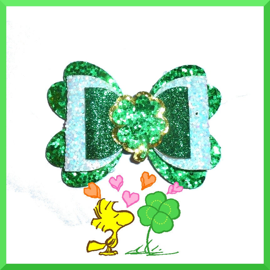 Puppy Bows St. Patrick's day clover glitter 2.75" glitter pet hair bow (fb553)