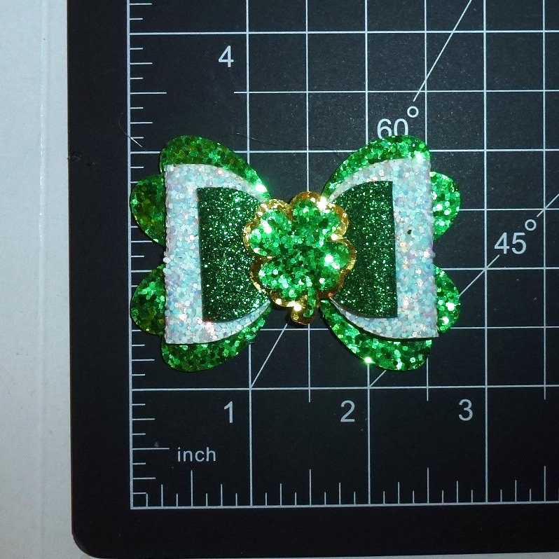 Puppy Bows St. Patrick's day clover glitter 2.75" glitter pet hair bow (fb553)