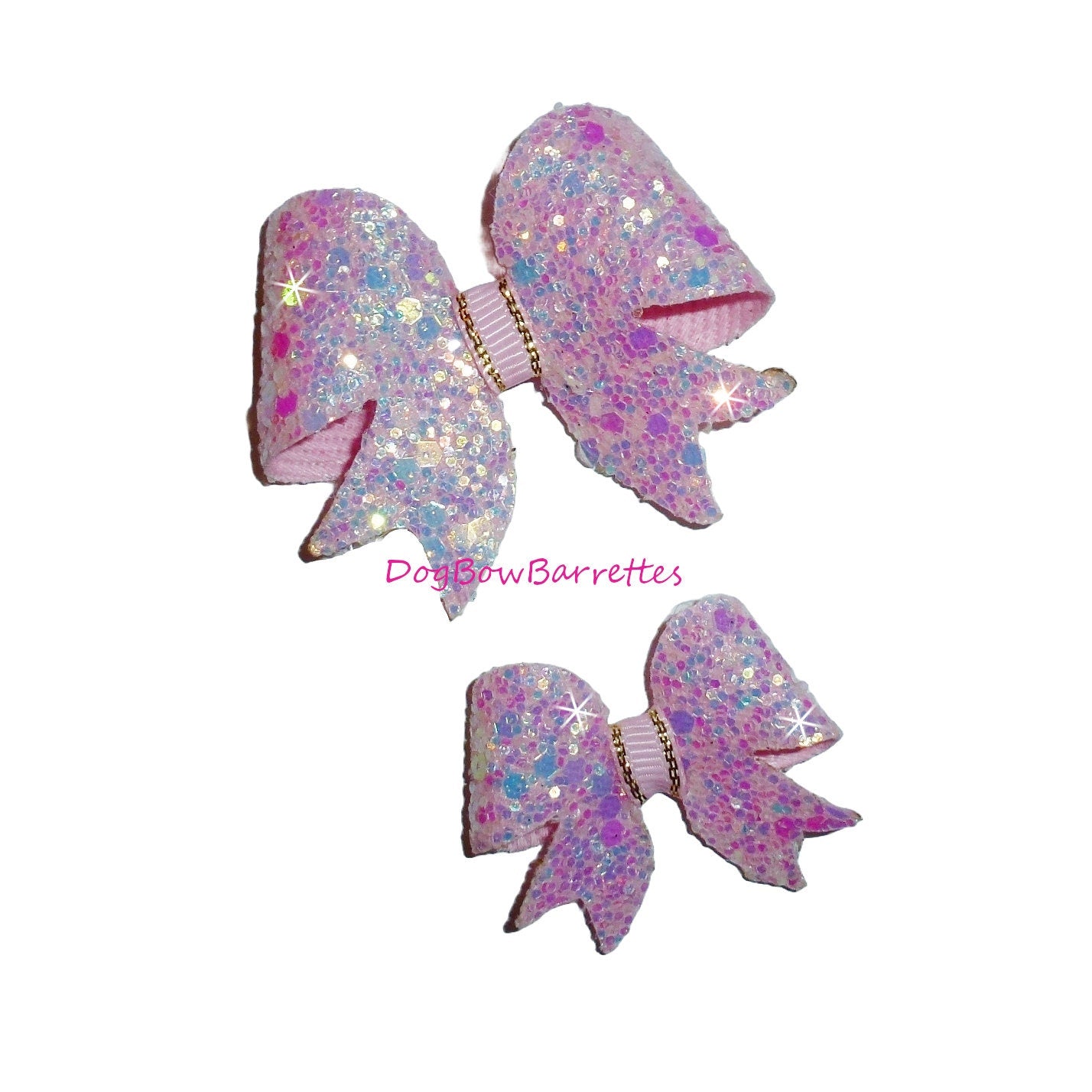 Dog hair bows Pink chunky crystal glitter pet bow bands or clip (fb201)