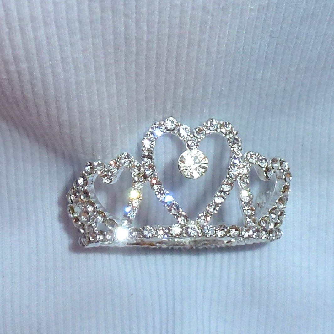 Puppy Bows ~ ADORABLE 3D silver full round tiara for dogs pet hair crown beauty pageant barrette (heart)