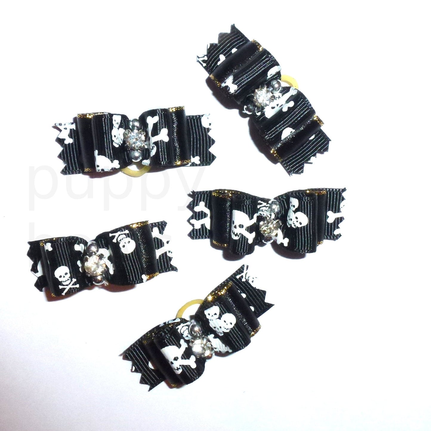SALE 2 for 3.00 Halloween skull crossbones black white pet hair show bow barrettes or bands (R27A)