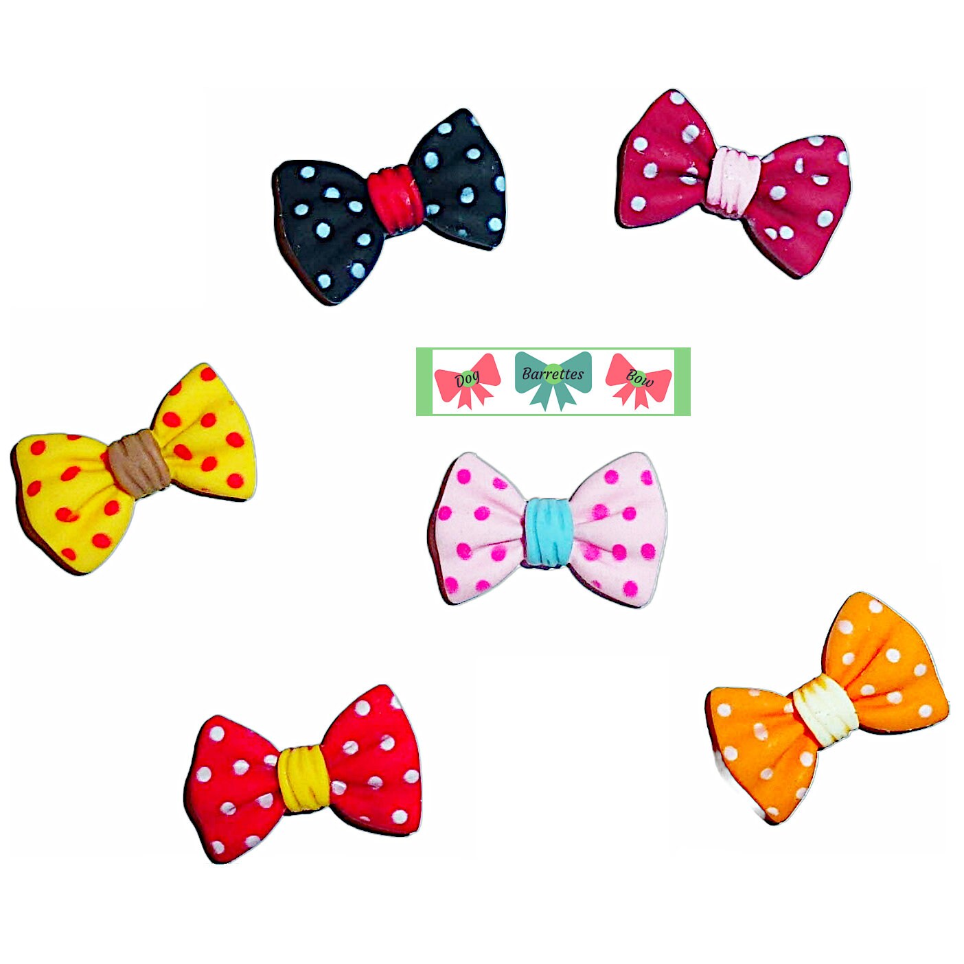 Puppy bows tiny polka dots 3/4" bowknot pet hair barrette clip (fb207AB)