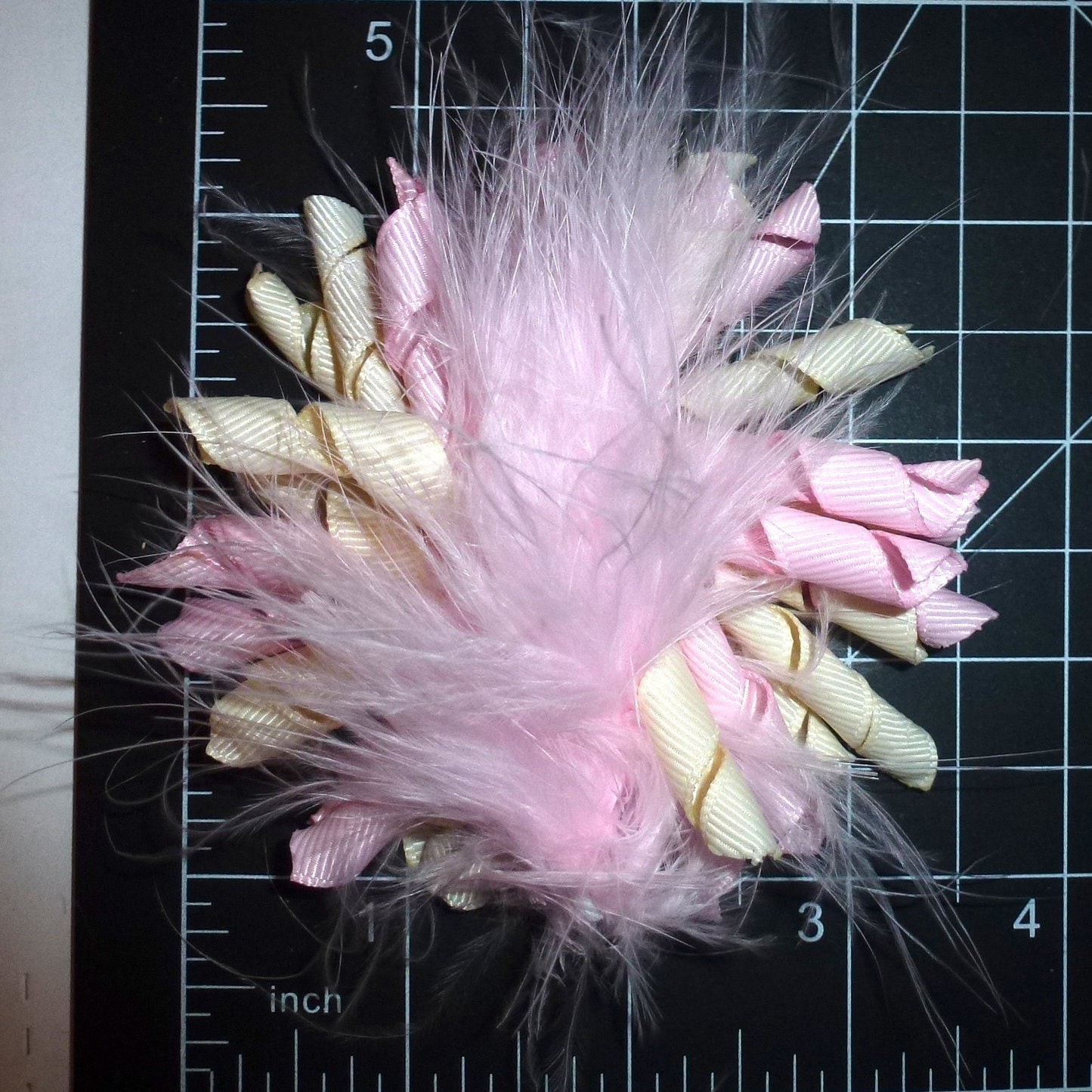 Puppy Bows feather boa pink fuzzy Korker loop hair bow or collar slide pet hair clip barrette or latex bands (fb120)