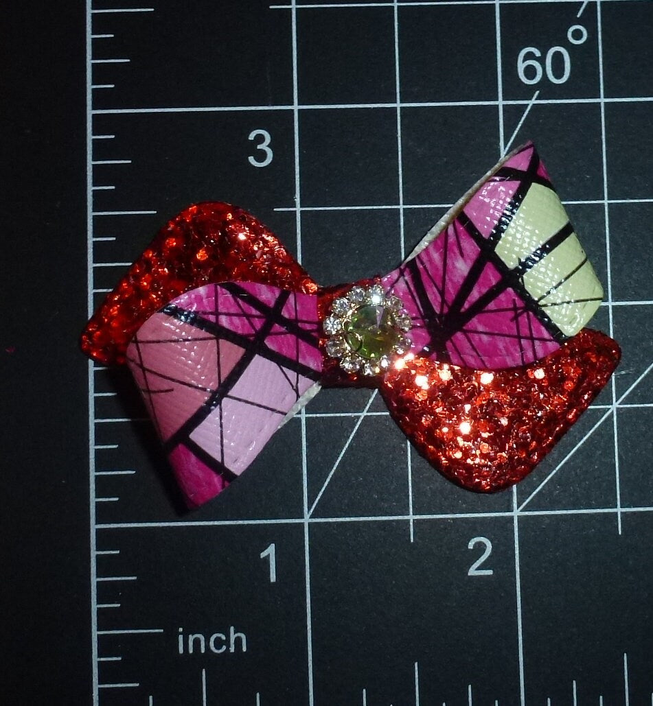 Puppy bows pink red stained glass rhinestone glitter hair bow for dogs bands or hairpin