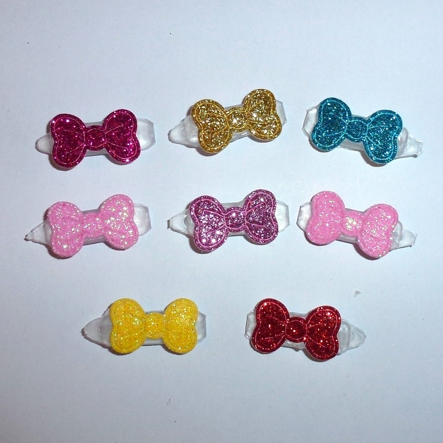 8 Dog hair clip SUPER tiny glitter bowknot 3/4" wide pet hair barrette bow (fb247)