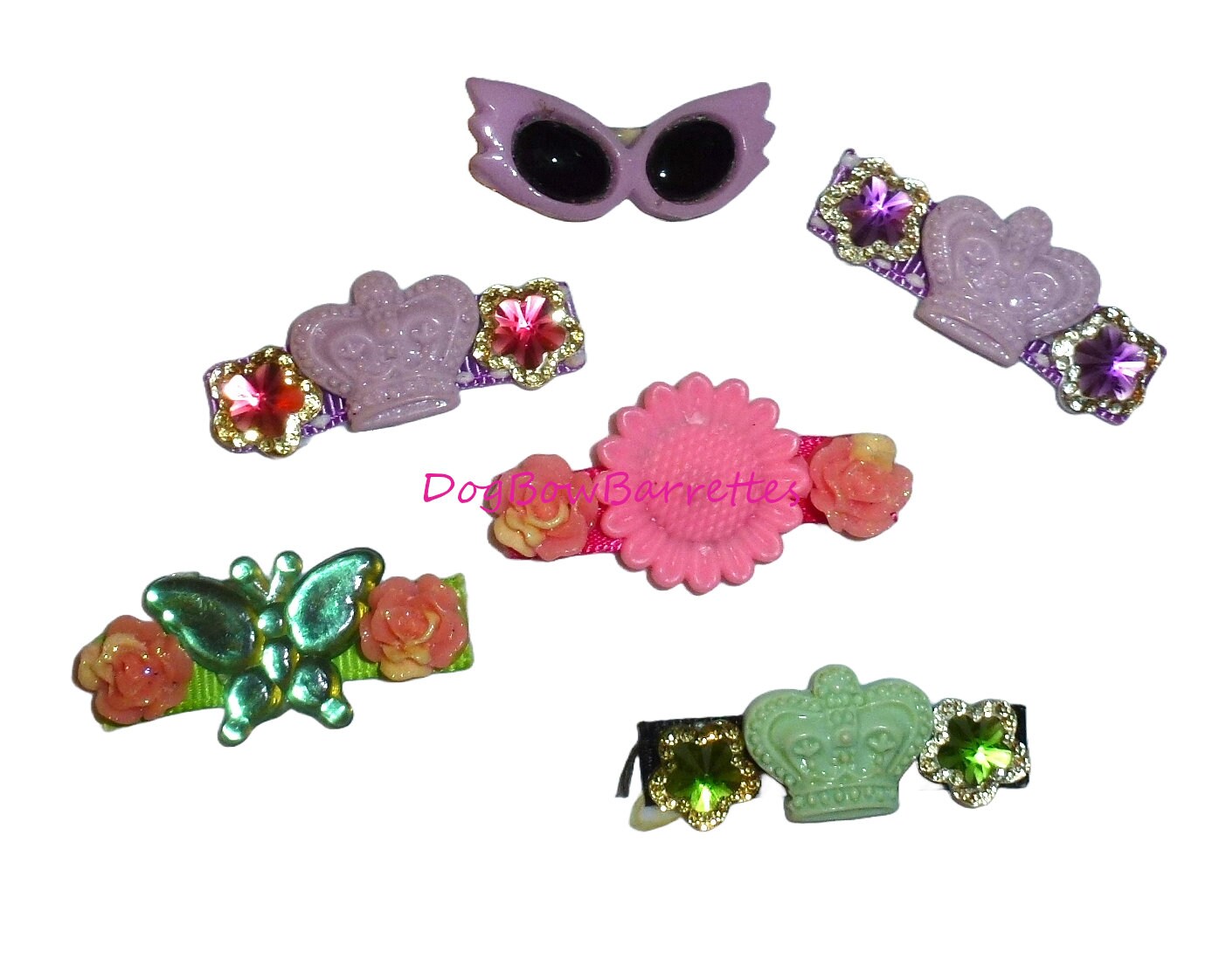 Puppy Bows ~ 6 pcs purple pink flower crown hair clips (fb379)