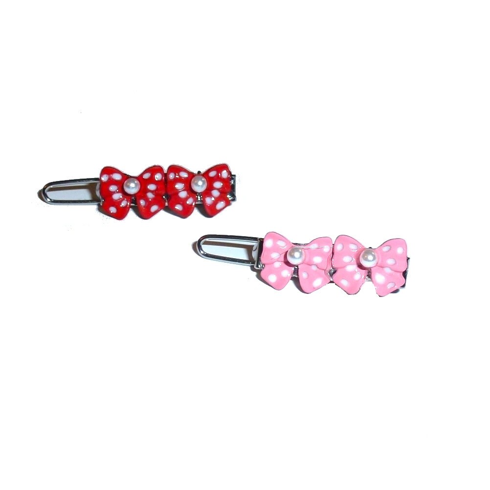 Puppy Dog Bows ~ Tiny polka dots bowknot plastic puppy clips pet hair bow barrettes or bands (fb207S)