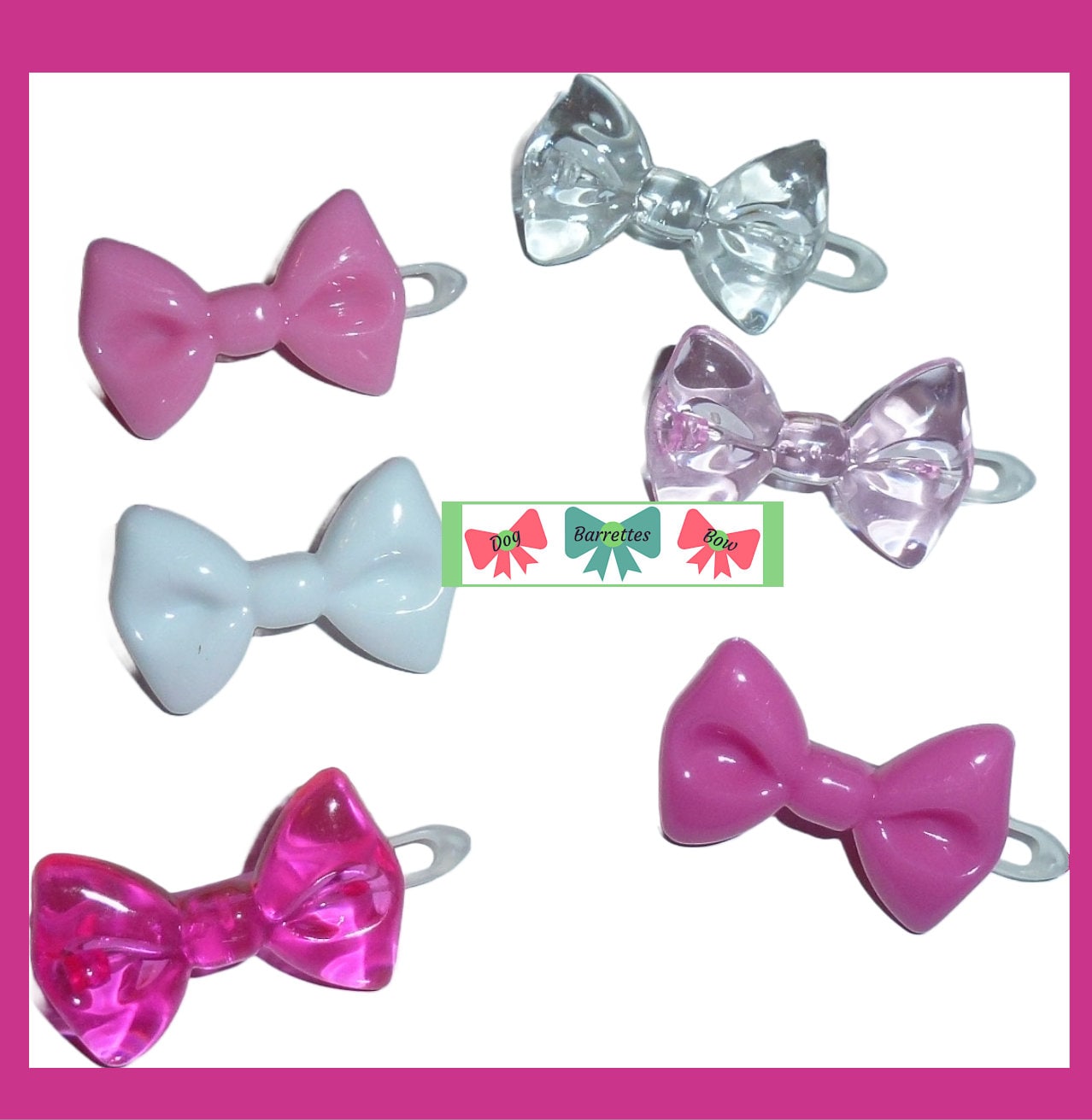 Puppy Bows ~ Dog bow itty bitty plastic pink ball clip set 8 pet bowknot barrette hair clips (fb281)