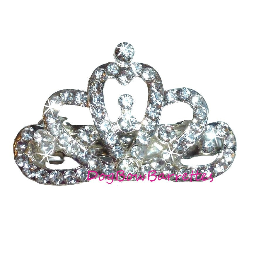 Puppy Bows ~ Rhinestone dog TIARA dog hair barrette clip crystal (rb2)