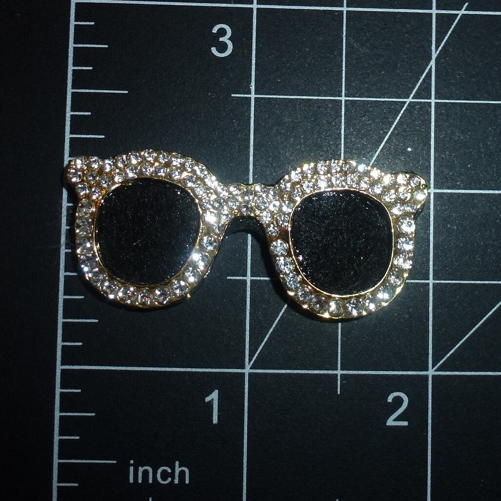 Puppy Bows gold crystal sunglasses rhinestone pet hair barrette 1.75" (fb560)