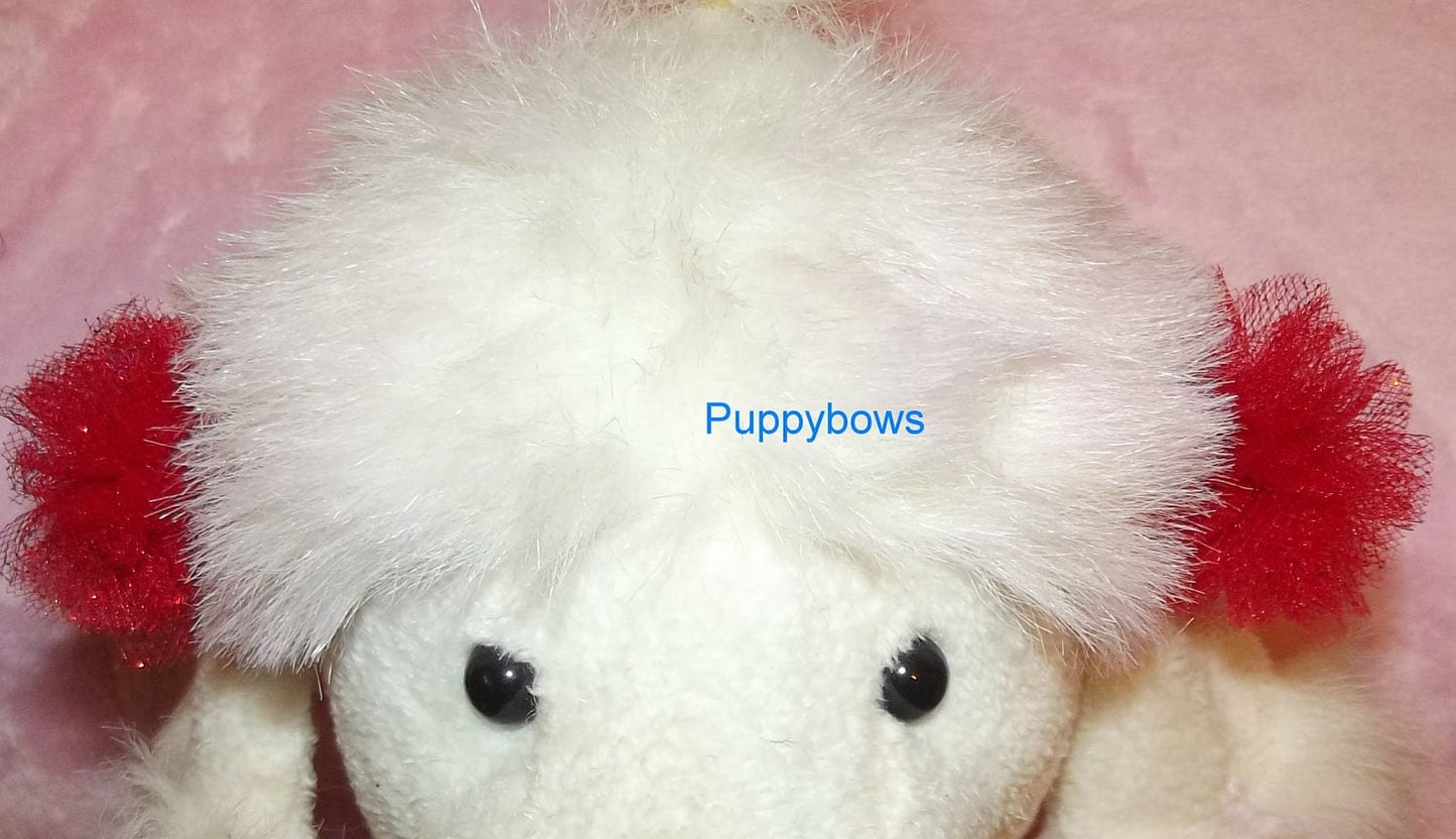 Puppy ear Bows disco hair balls dog grooming bow all colors of tulle pom poms