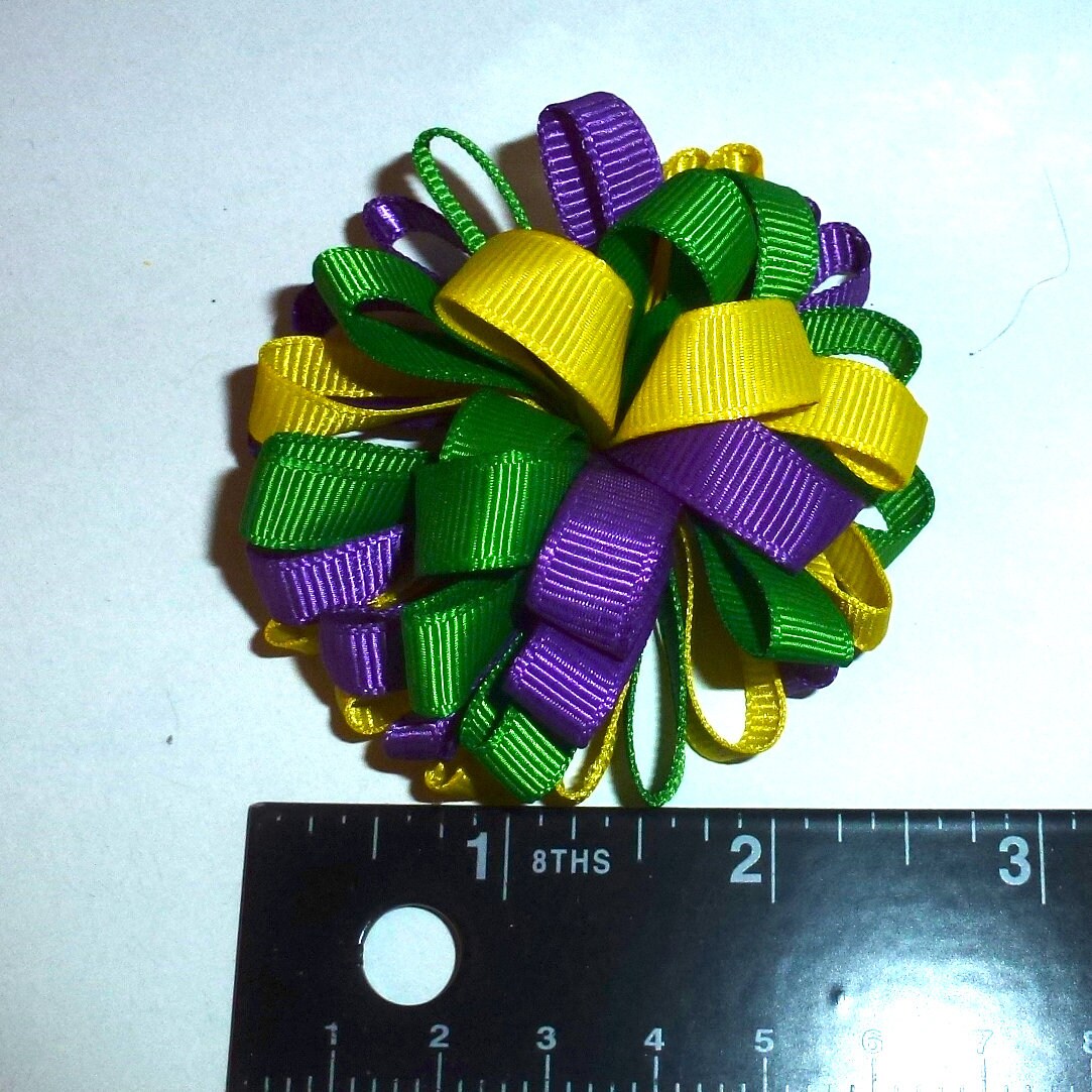 Puppy Bows ~ Mardi gras loopy flower ball pet hair bow latex bands or barrette