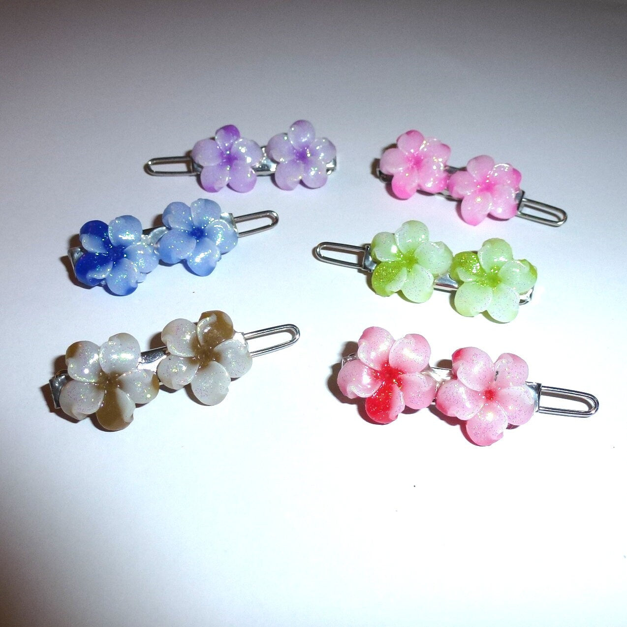 Puppy bows TINY 1" hibiscus flower petals pet hair barrette clip (fb76)