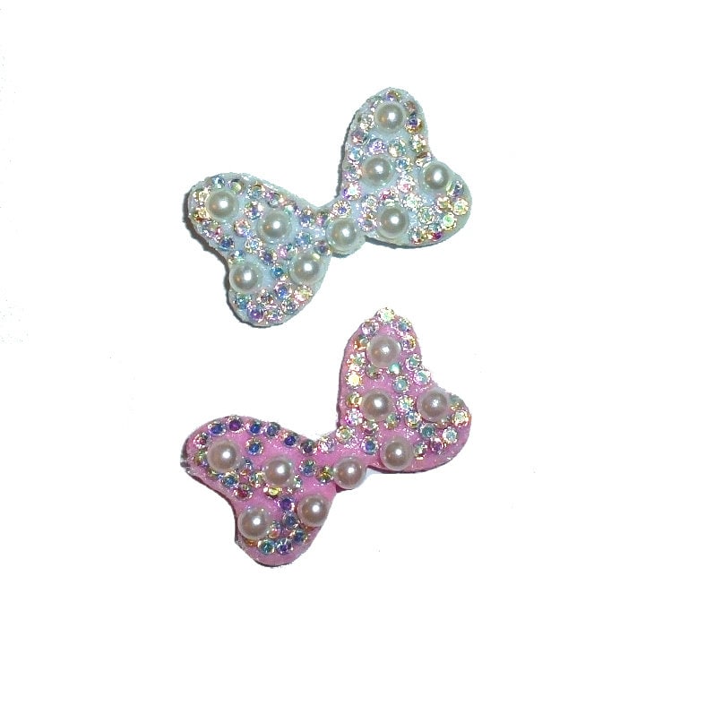 Puppy Bows ~ rhinestone 1 for 3.00 2 for 5.00 pink pearl minnie dog bows small 1" pet hair bow - (fb111)