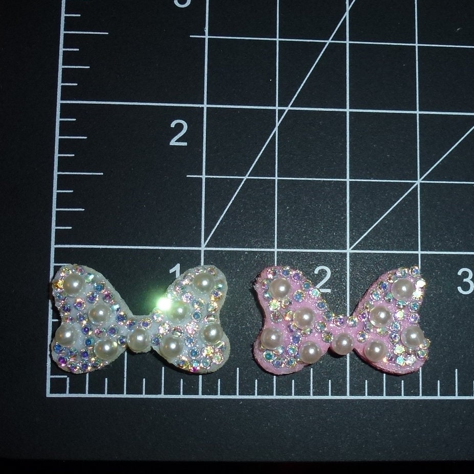 Puppy Bows ~ rhinestone 1 for 3.00 2 for 5.00 pink pearl minnie dog bows small 1" pet hair bow - (fb111)