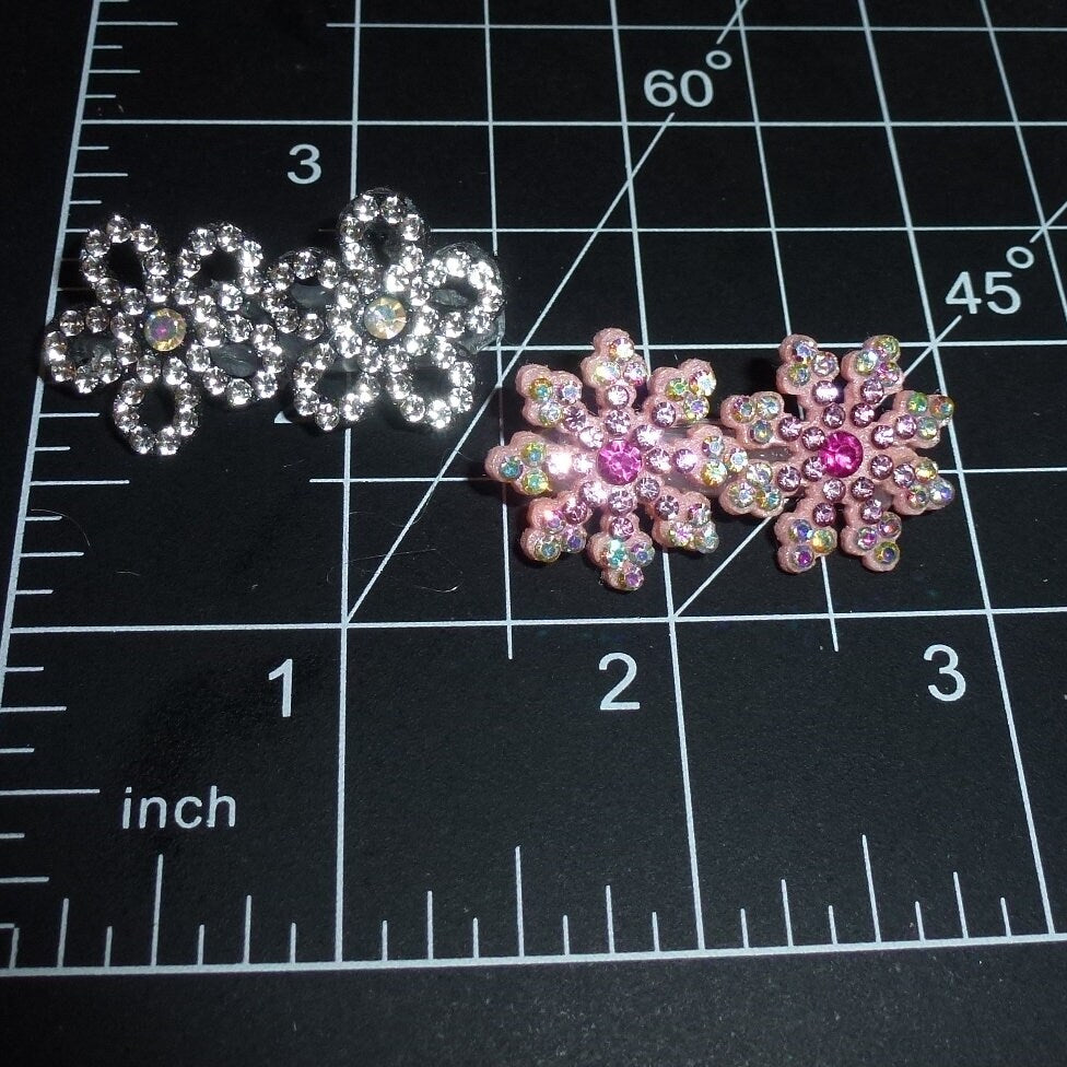 Puppy Bows ~ rhinestone pink snowflakes or flowers small under 1" pet hair bow - (fb404)