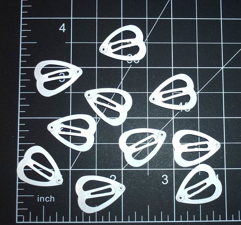 Dog Bow Barrettes 10 white heart snap clips for pet hair topknot (fb364h)