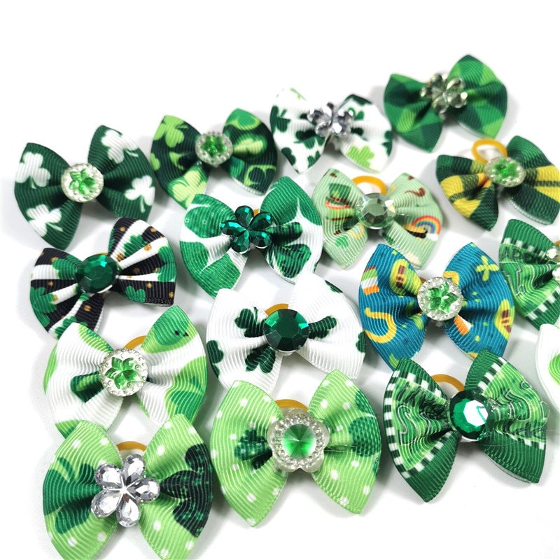 St. Patrick's day green shamrock clover everyday dog groomers grooming pet hair bows (fb280)