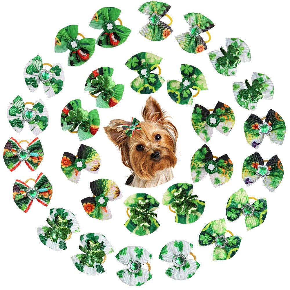 St. Patrick's day green shamrock clover everyday dog groomers grooming pet hair bows (fb280)