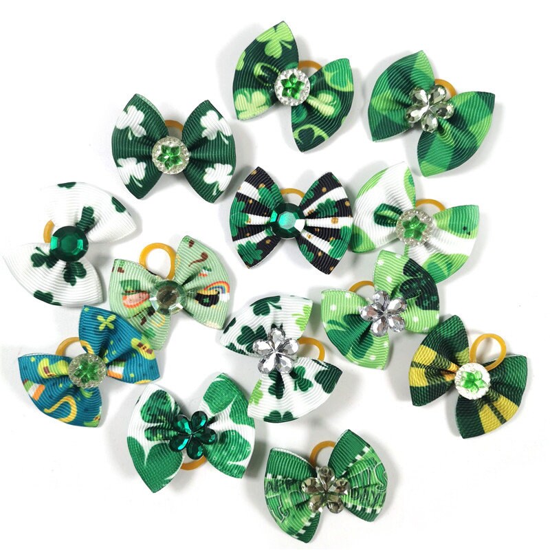 St. Patrick's day green shamrock clover everyday dog groomers grooming pet hair bows (fb280)