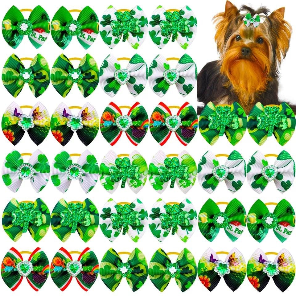 St. Patrick's day green shamrock clover everyday dog groomers grooming pet hair bows (fb280)
