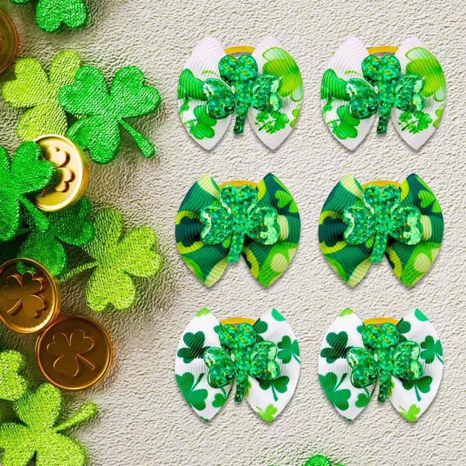 St. Patrick's day green shamrock clover everyday dog groomers grooming pet hair bows (fb280)