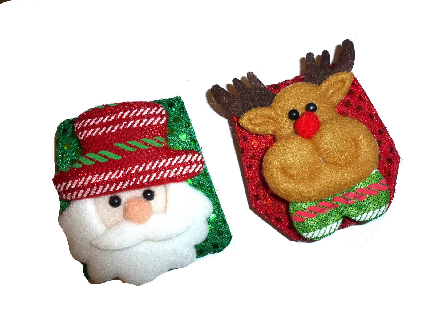 Puppy Bows ~ Santa or Rudolph dog bow Christmas collar slide flower red green ~USA seller (d22)