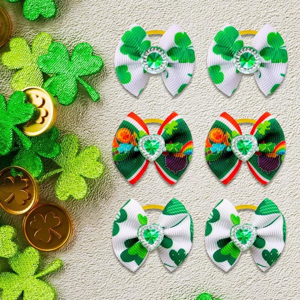 St. Patrick's day green shamrock clover everyday dog groomers grooming pet hair bows (fb280)