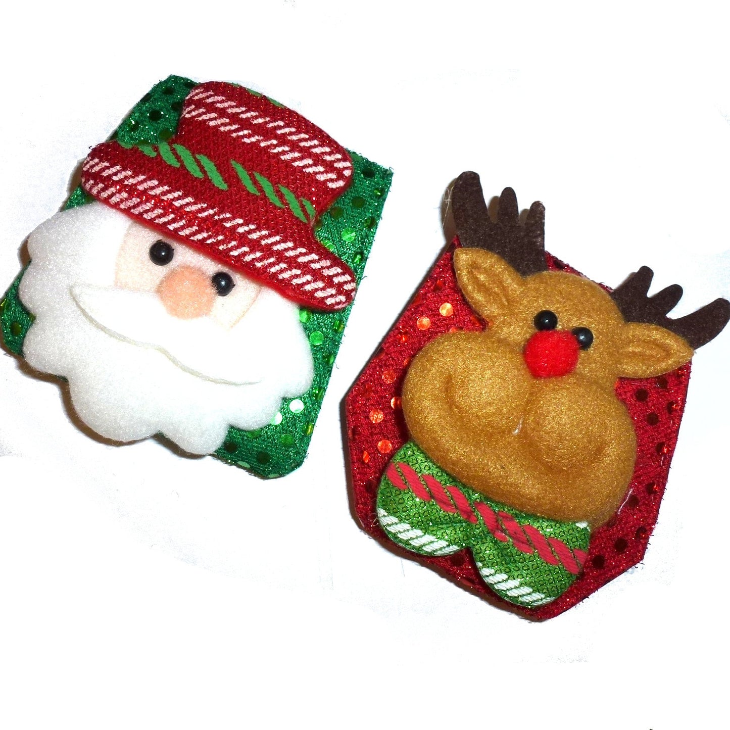 Puppy Bows ~ Santa or Rudolph dog bow Christmas collar slide flower red green ~USA seller (d22)