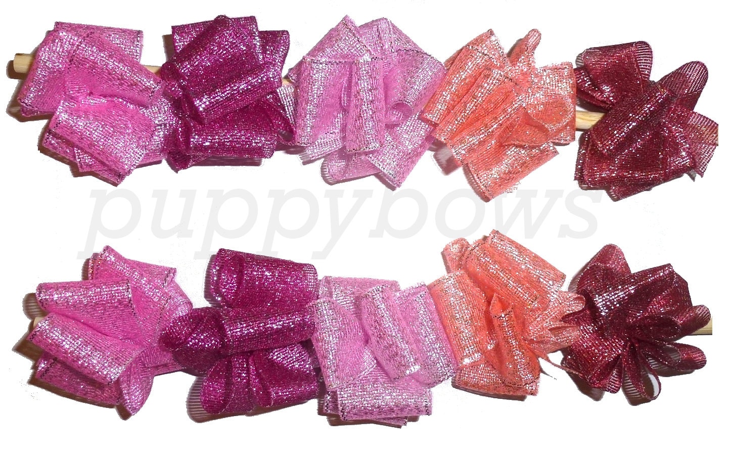 Puppy Bows ~ 5 pair Glitter ALL PINKS! Party puffs dog grooming pet hair bow FREE ship