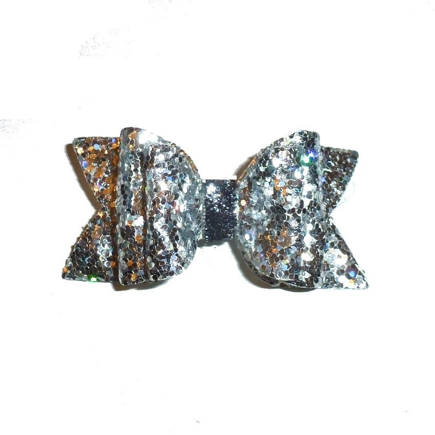 Silver chunky glitter bows dog barrette or bands pet hair bow - (gl37)
