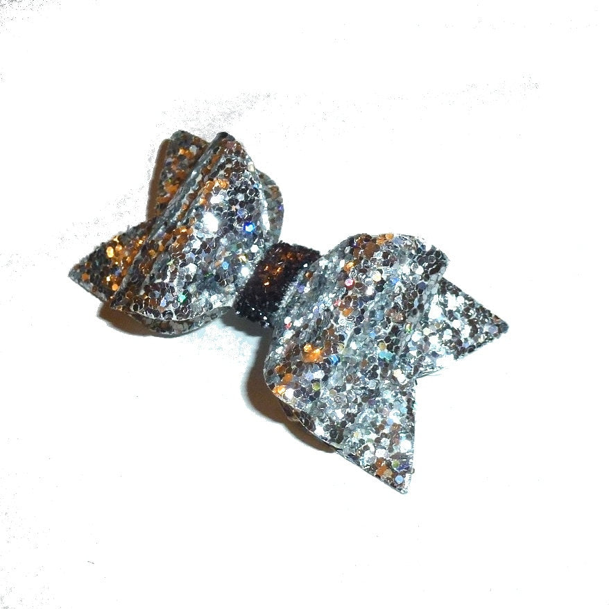 Silver chunky glitter bows dog barrette or bands pet hair bow - (gl37)