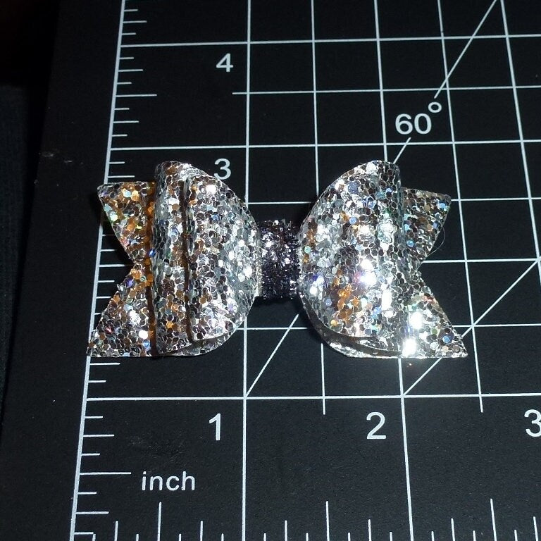 Silver chunky glitter bows dog barrette or bands pet hair bow - (gl37)