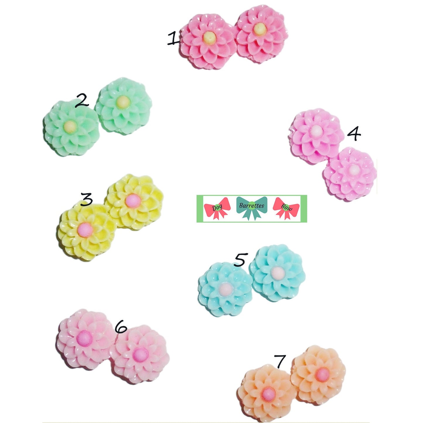 Puppy Dog Bows ~ Tiny fluffy dahlia flower plastic puppy clips pet hair bow barrettes or bands (fb202c)