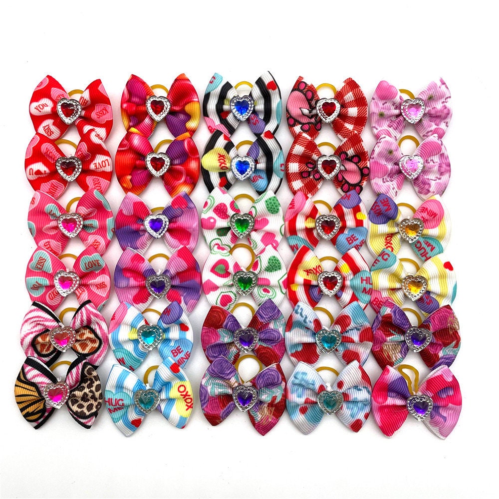 Valentine's day heart jewels everyday dog groomers grooming pet hair bows (fb439)