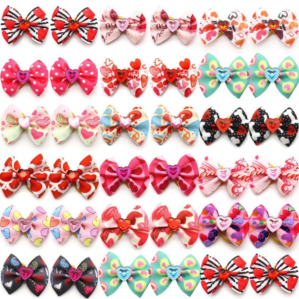 Valentine's day heart jewels everyday dog groomers grooming pet hair bows (fb439)