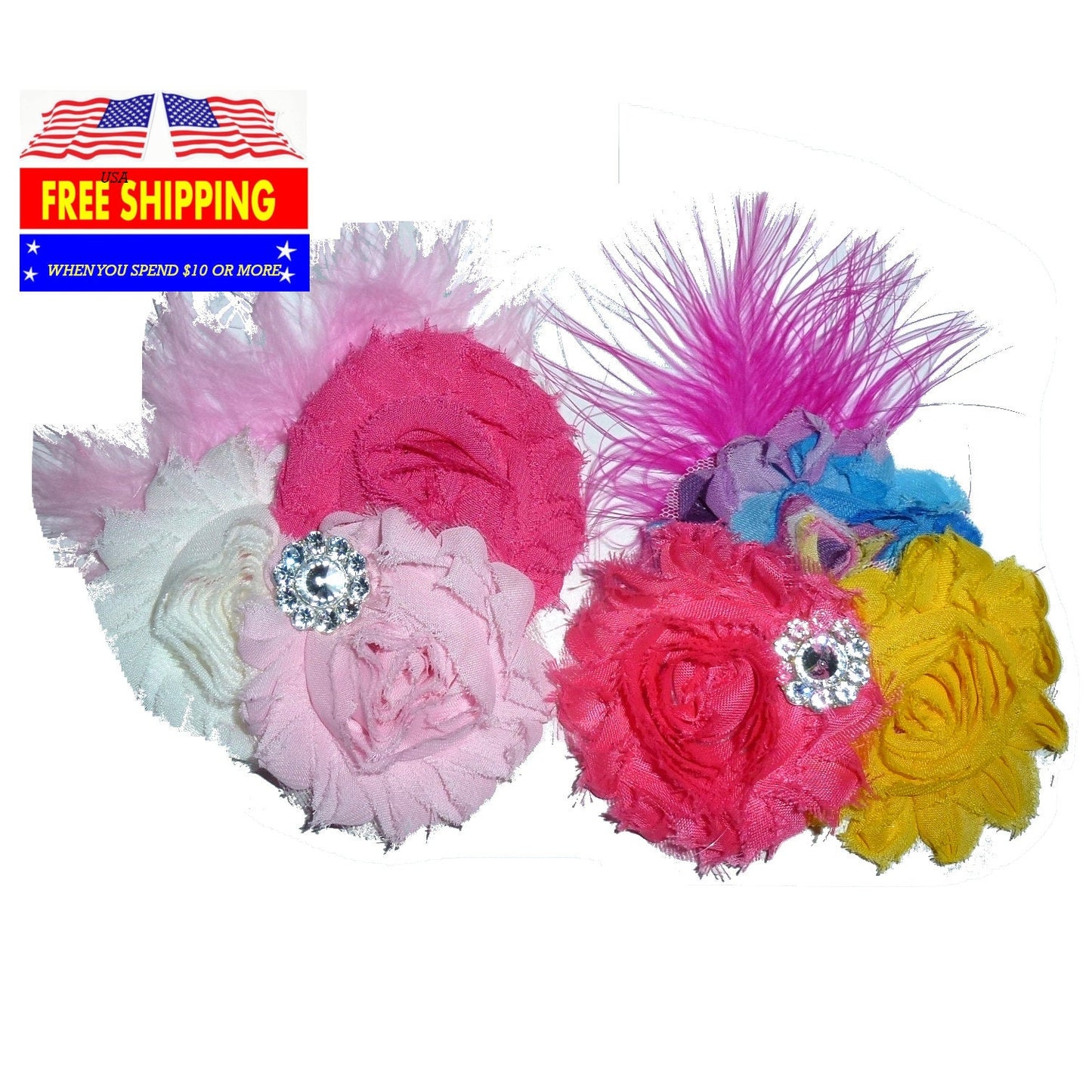 Pink feather flowers dog collar slide accessory hair bows barrettes or bands (dc39)