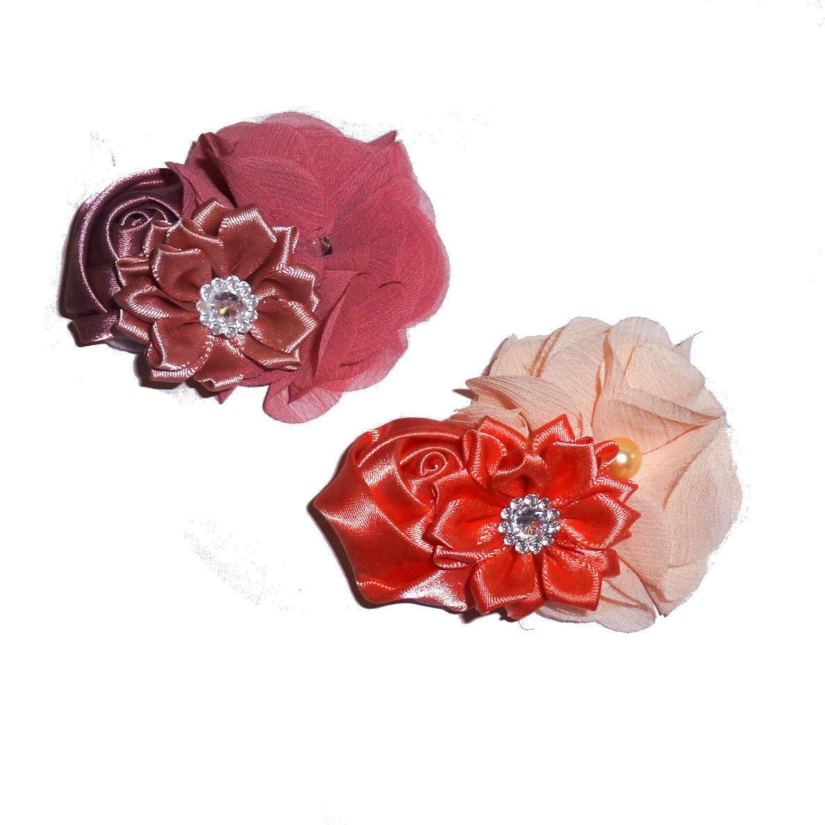 Puppy Bows ~ dog hair bow coral peach or mauve 3" large pet flower bows or dog collar slide (fb182)