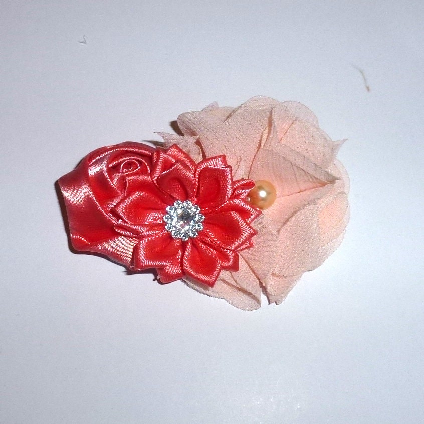 Puppy Bows ~ dog hair bow coral peach or mauve 3" large pet flower bows or dog collar slide (fb182)