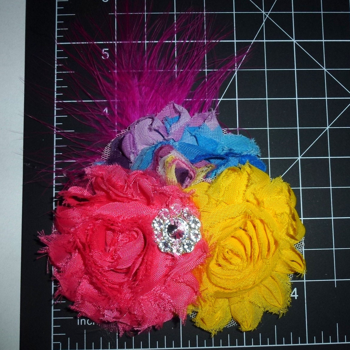 Pink feather flowers dog collar slide accessory hair bows barrettes or bands (dc39)