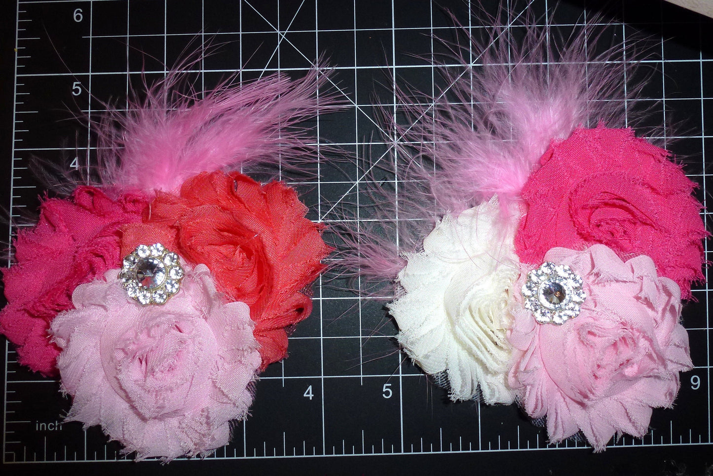 Pink feather flowers dog collar slide accessory hair bows barrettes or bands (dc39)