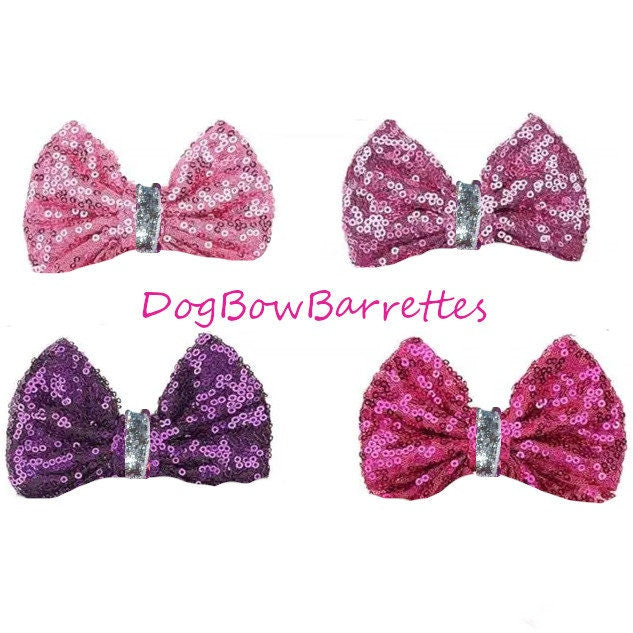 Sequin dog bow 2.5" hair bows pink flash (fb21)