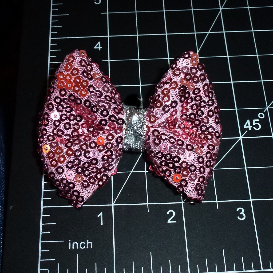 Sequin dog bow 2.5" hair bows pink flash (fb21)