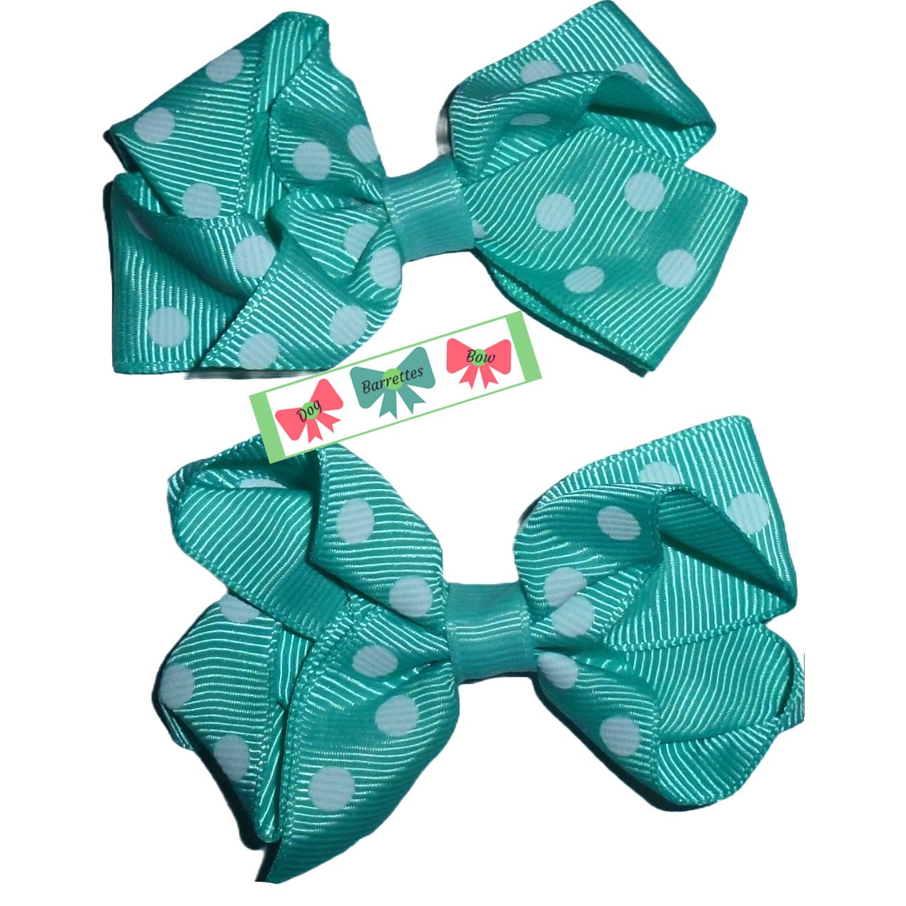 Puppy Bows ~ Big polka dots pink purple teal blue pet dog hair bow barrette, collar slide accessory or latex bands (FB568)