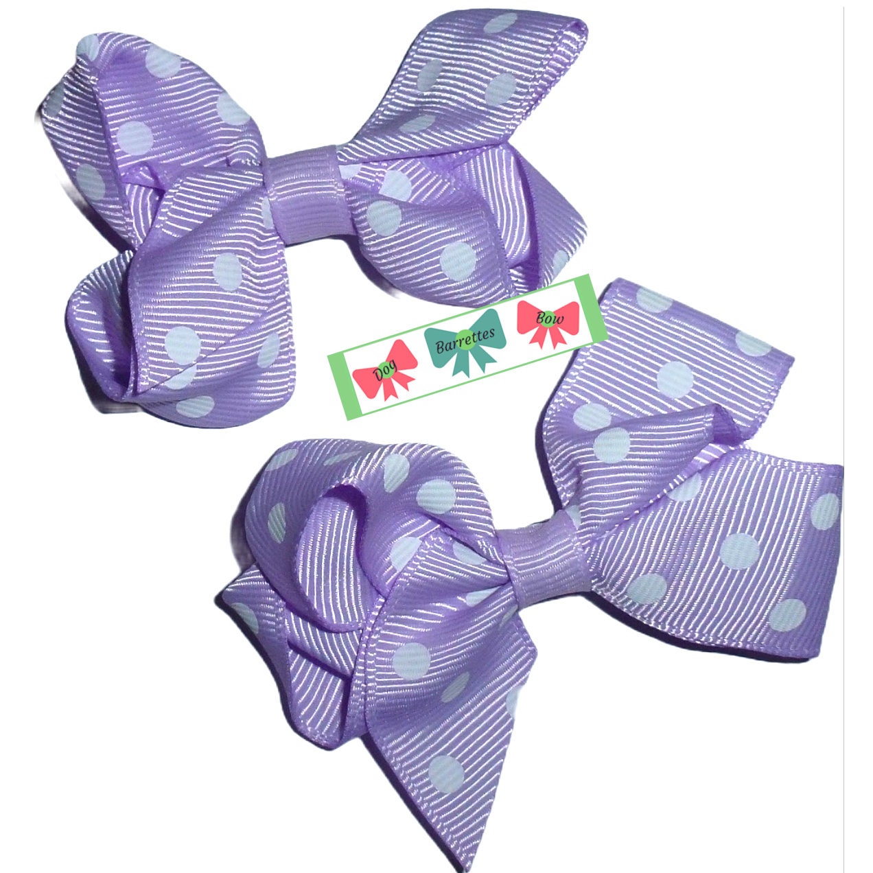 Puppy Bows ~ Big polka dots pink purple teal blue pet dog hair bow barrette, collar slide accessory or latex bands (FB568)