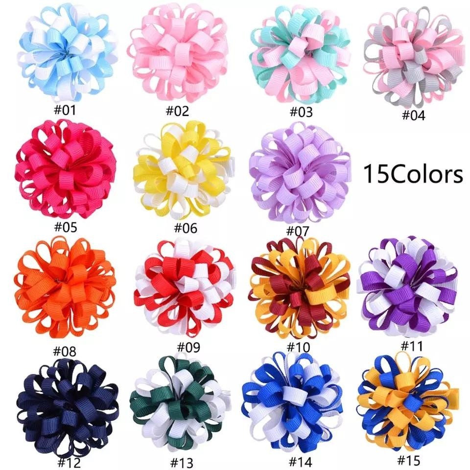 Puppy Bows ~ Cute boy colors smaller 2" multi loopy puff hair bows collar slide barrette or bands pet dog bow
