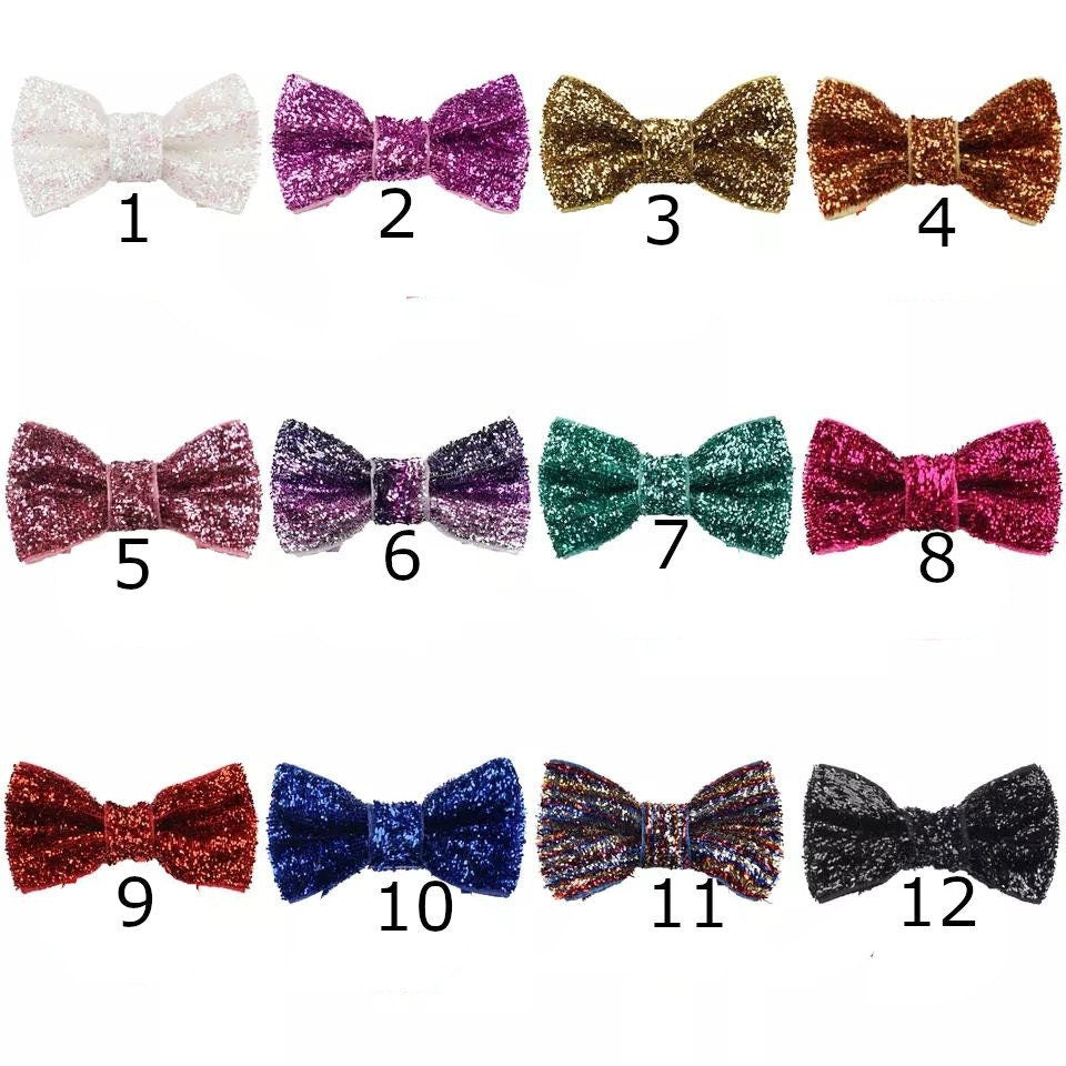 Puppy Bows ~ tiny glitter velvet hair bowknot bow bands or barrette (br1)